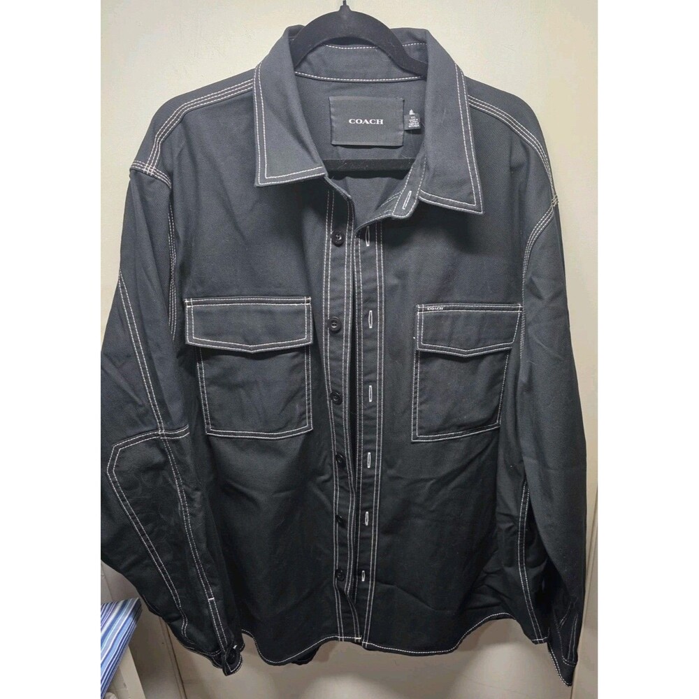 Coach NWOT Men's Twill Overshirt Black With White Stitching Size XXL